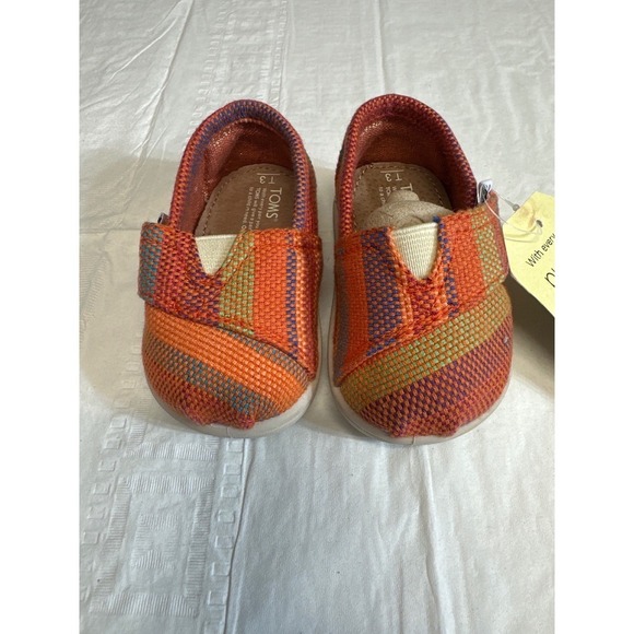 Toms Other - TOMS Toddler Shoes Orange Multi Stripe Hook Loop Size T3